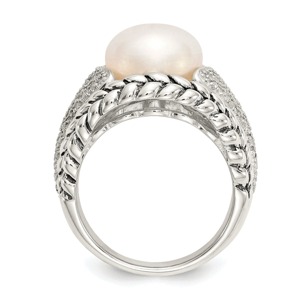 Sterling Silver Cultured Pearl Diamond Ring