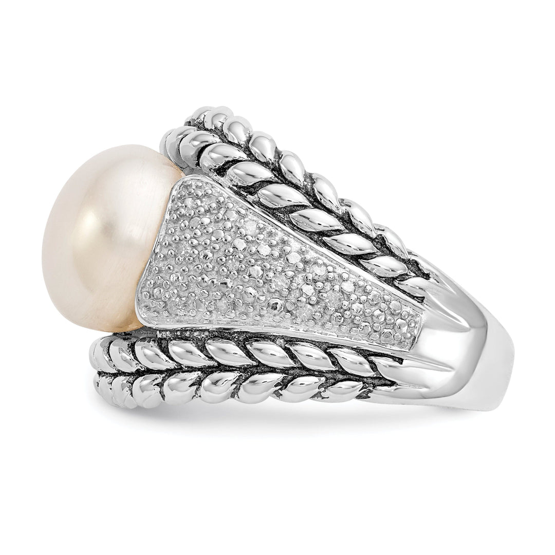 Sterling Silver Cultured Pearl Diamond Ring