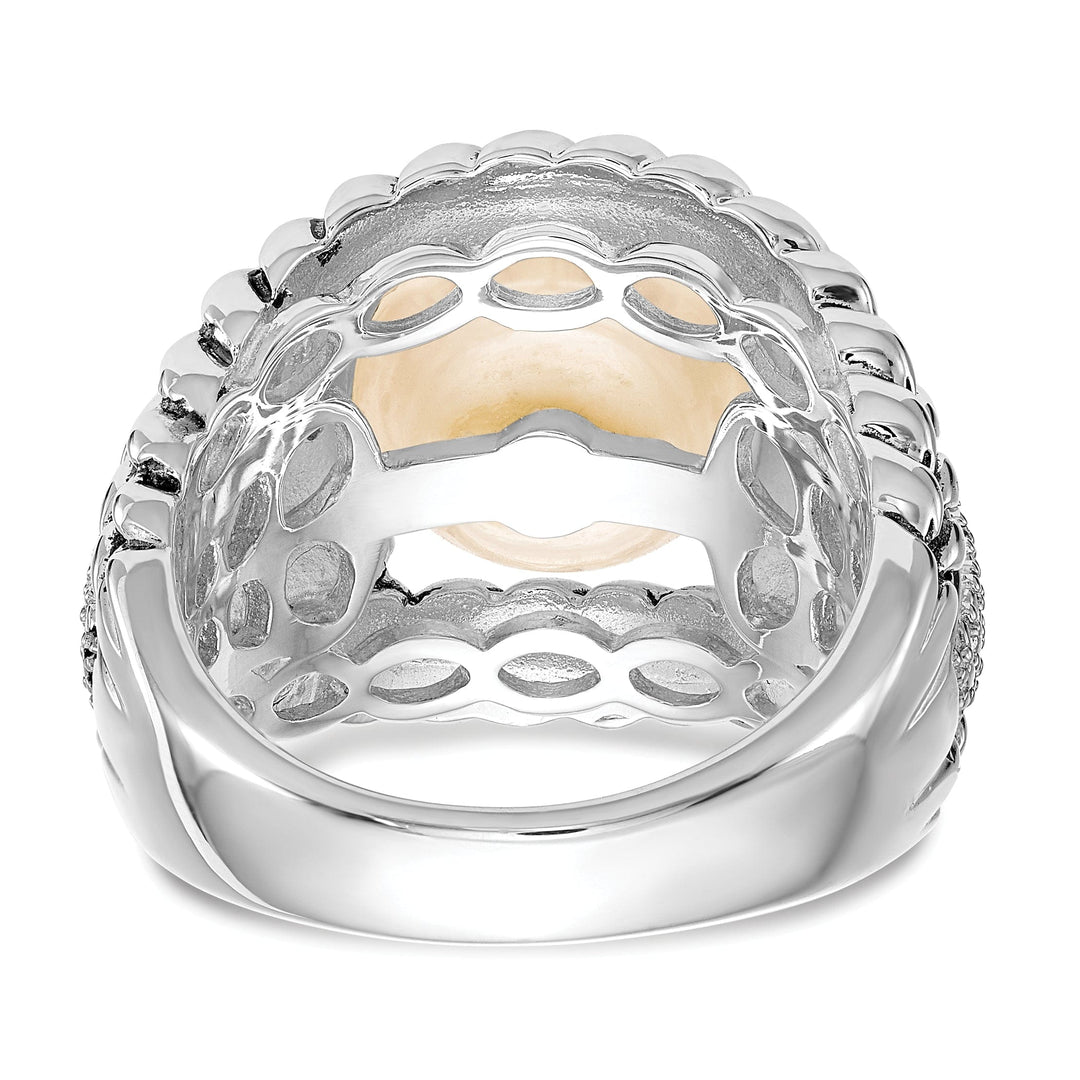 Sterling Silver Cultured Pearl Diamond Ring