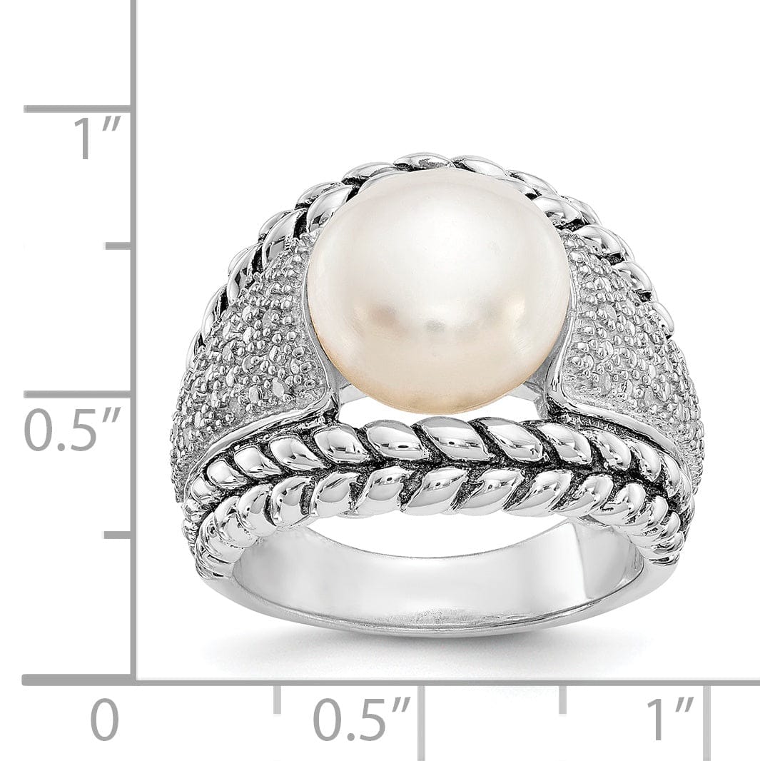 Sterling Silver Cultured Pearl Diamond Ring