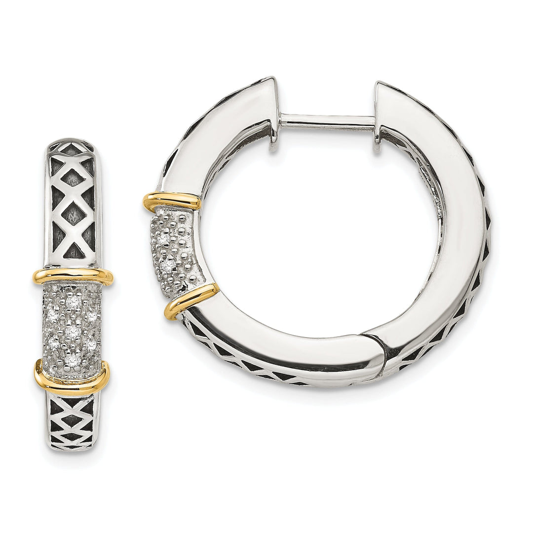 Sterling Silver Gold Diamond Hinged Hoop Earrings