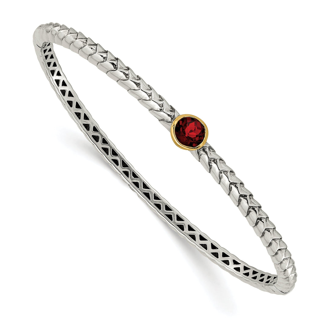 Sterling Silver Gold 6MM Garnet Bangle Bracelet