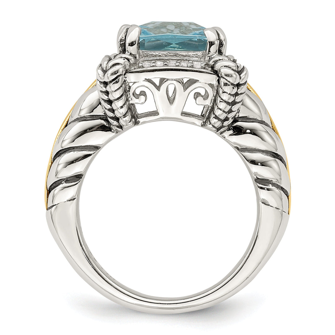 Sterling Silver Gold Blue Topaz Diamond Ring