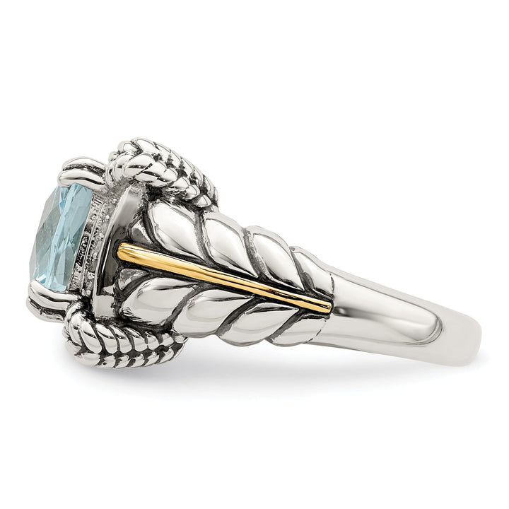 Sterling Silver Gold Blue Topaz Diamond Ring