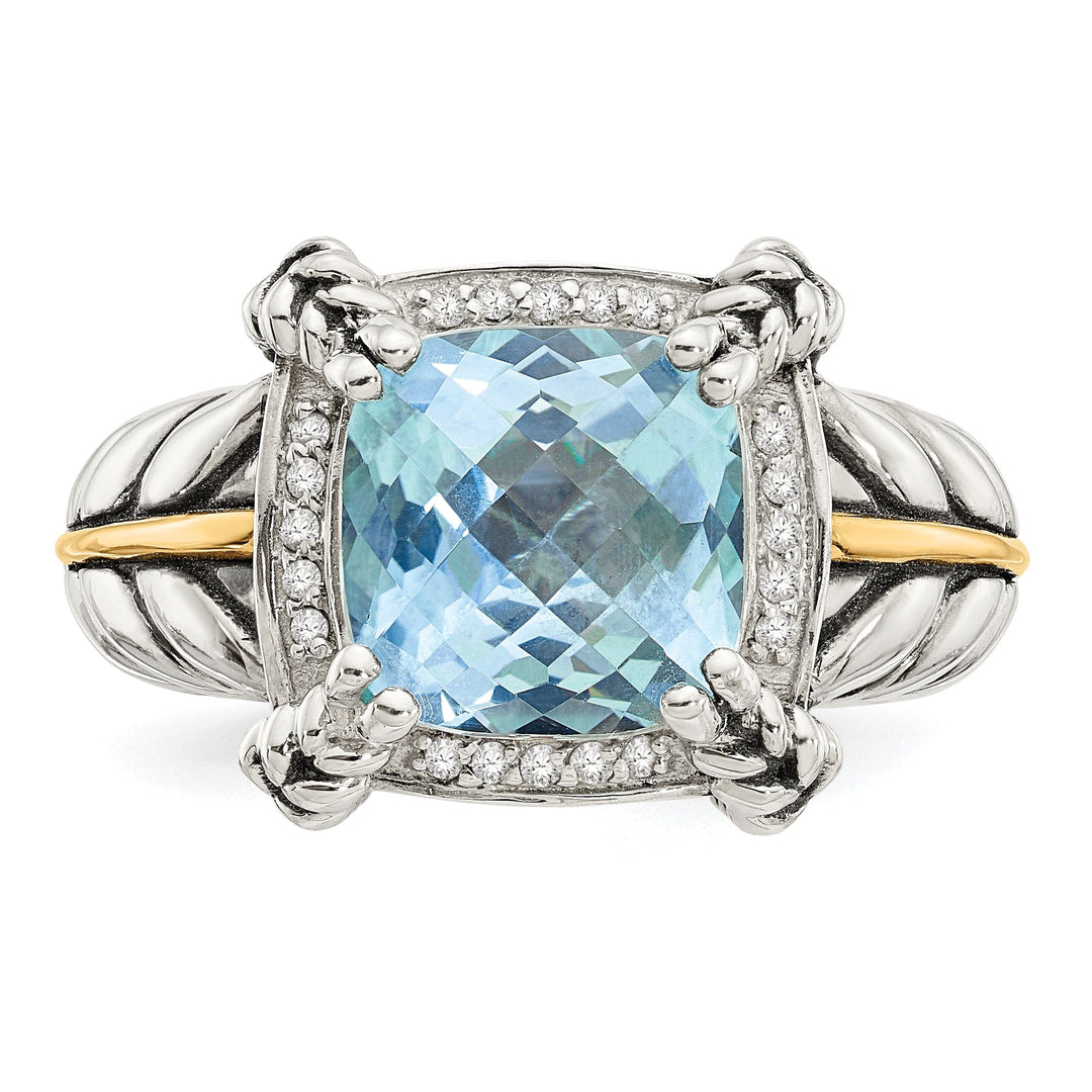 Sterling Silver Gold Blue Topaz Diamond Ring