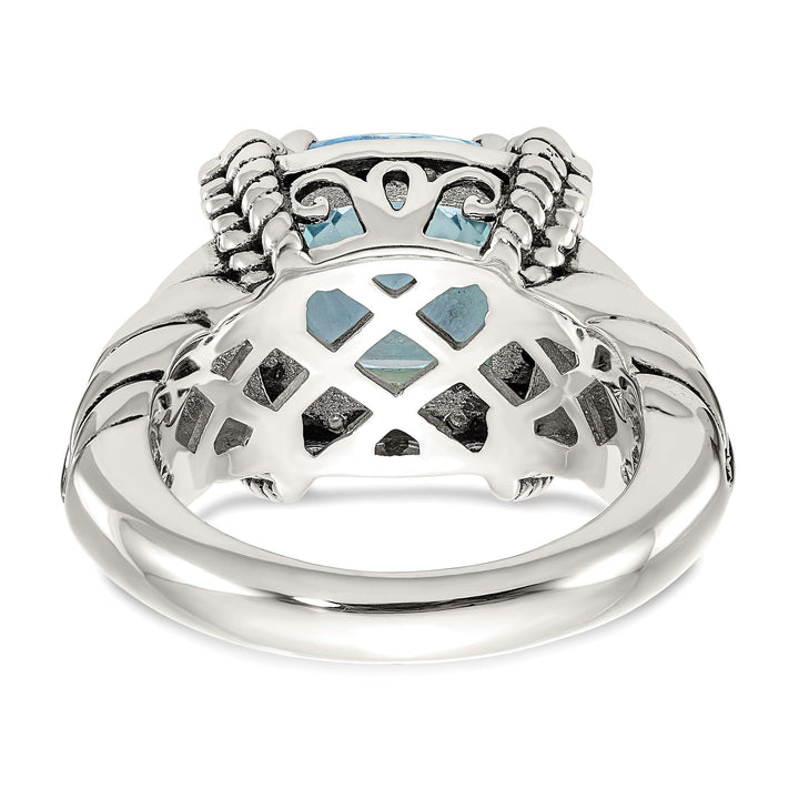 Sterling Silver Gold Blue Topaz Diamond Ring