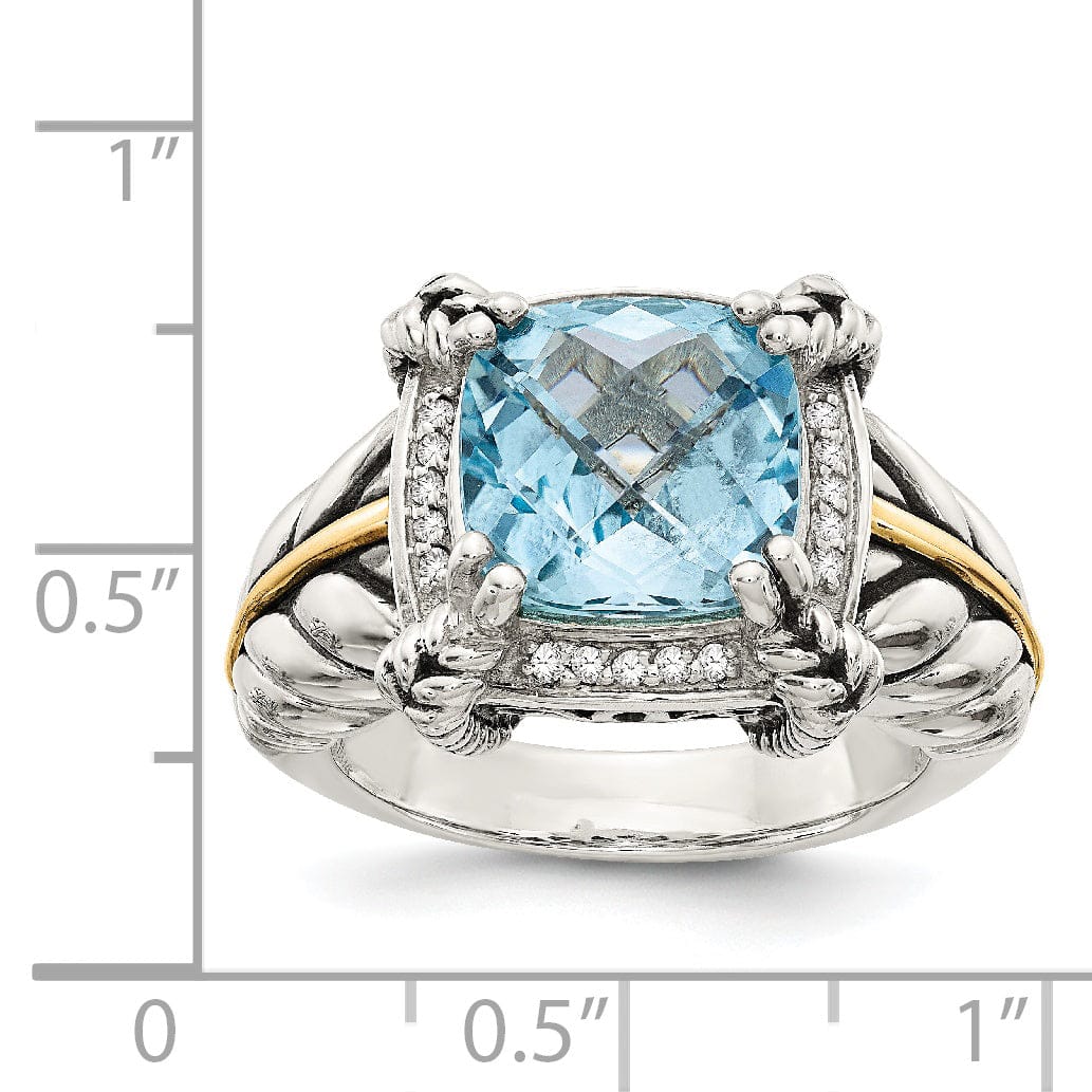 Sterling Silver Gold Blue Topaz Diamond Ring