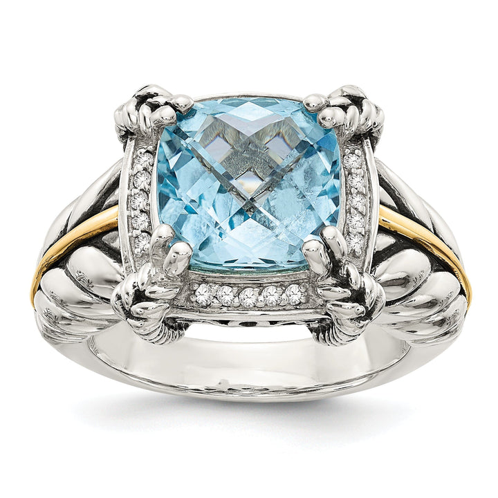 Sterling Silver Gold Blue Topaz Diamond Ring