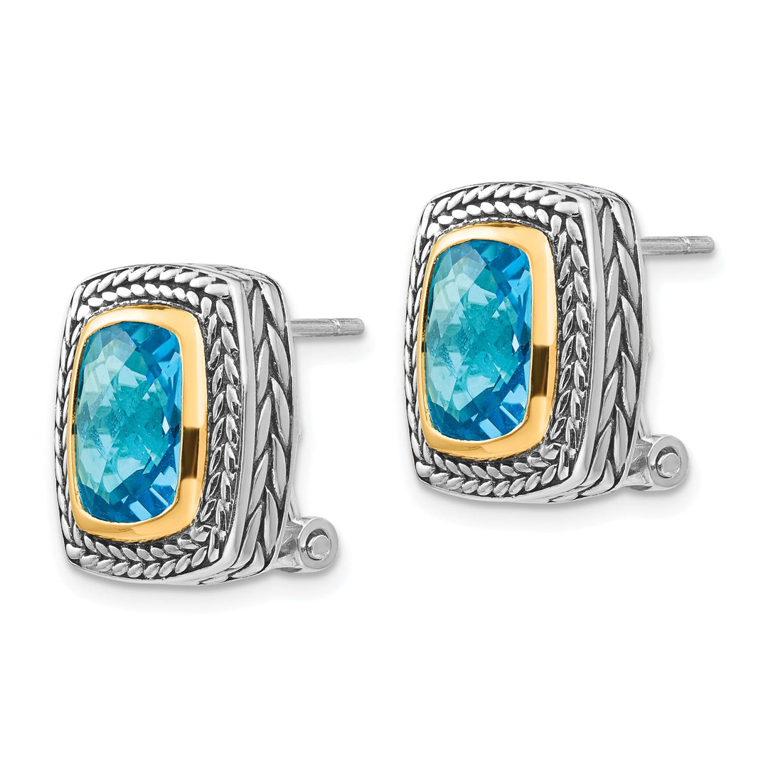 Sterling Silver Gold Swiss Blue Topaz Earrings