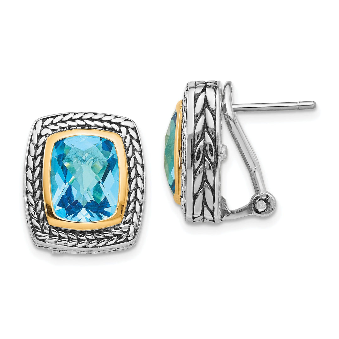 Sterling Silver Gold Swiss Blue Topaz Earrings