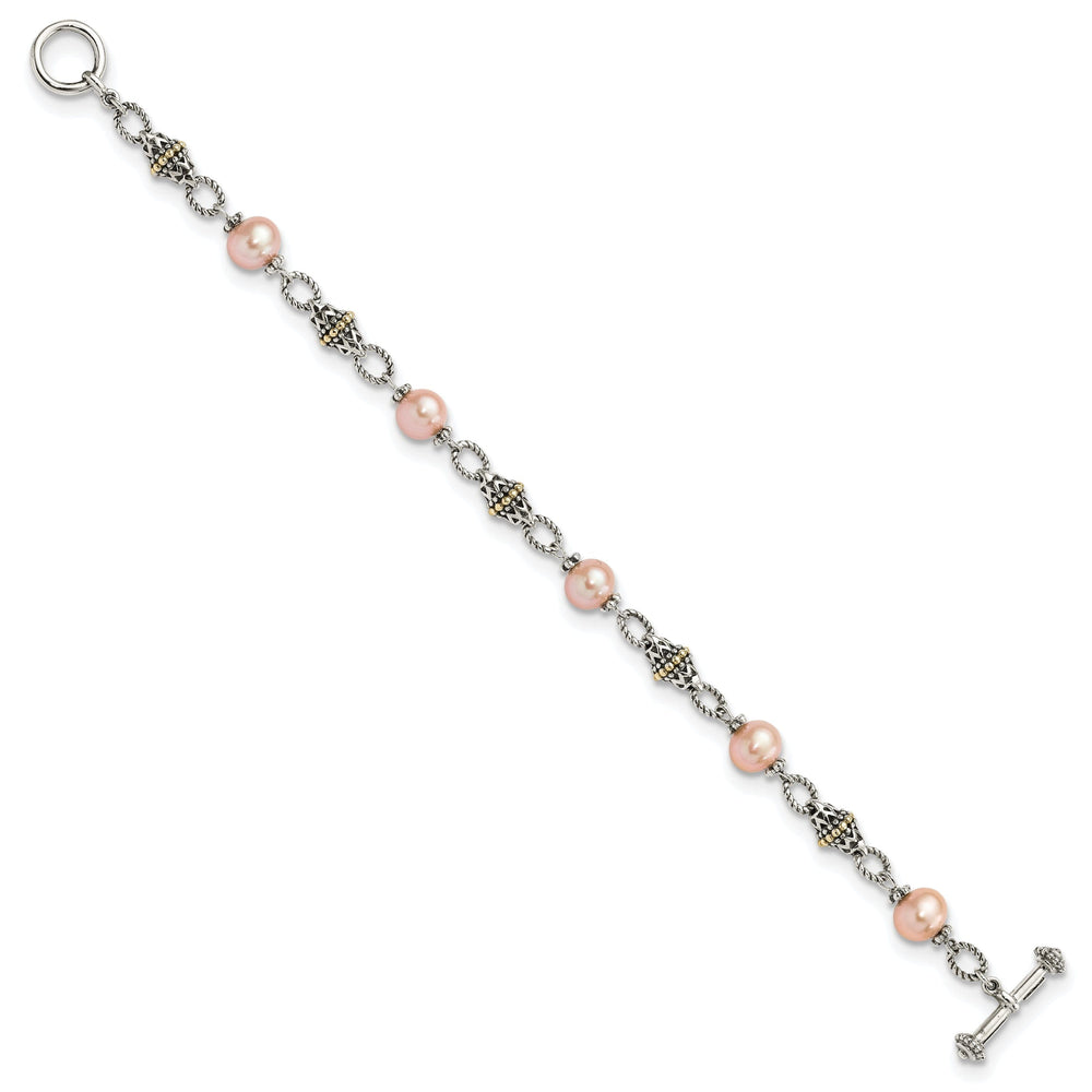 Sterling Silver Gold Pink Pearl 7.5 Bracelet