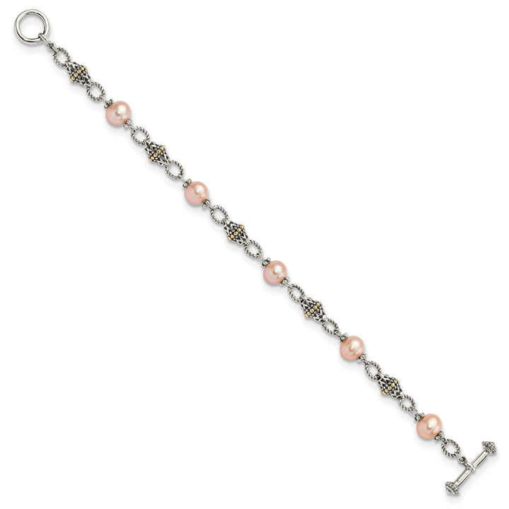 Sterling Silver Gold Pink Pearl 7.5 Bracelet