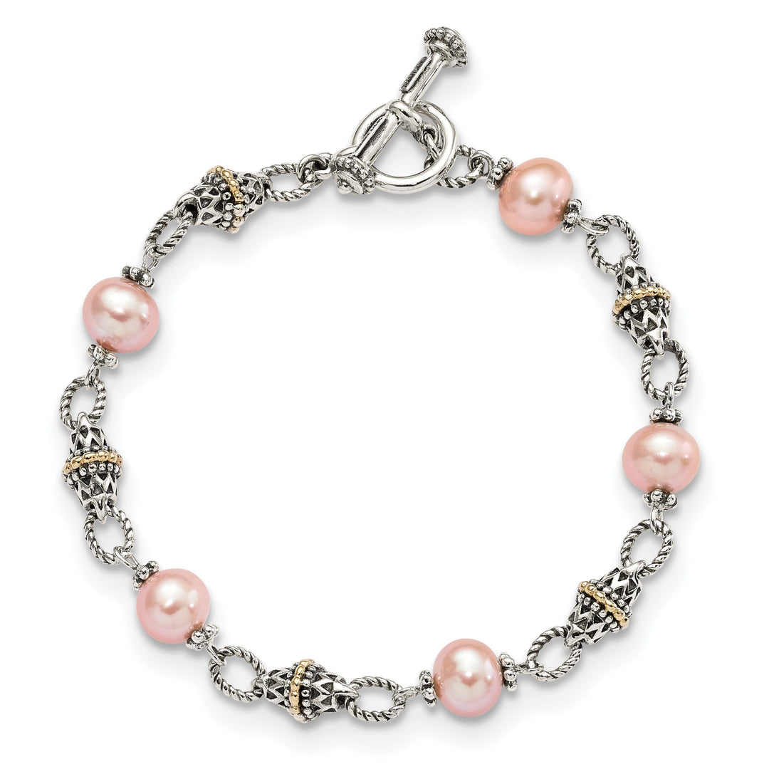 Sterling Silver Gold Pink Pearl 7.5 Bracelet