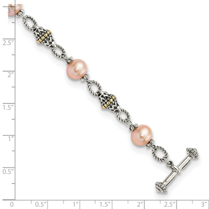 Sterling Silver Gold Pink Pearl 7.5 Bracelet