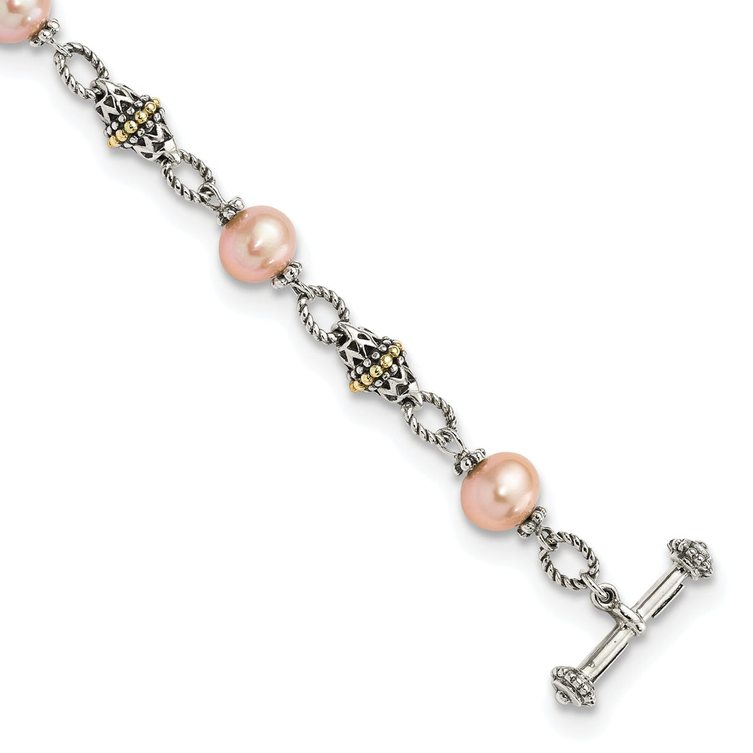 Sterling Silver Gold Pink Pearl 7.5 Bracelet