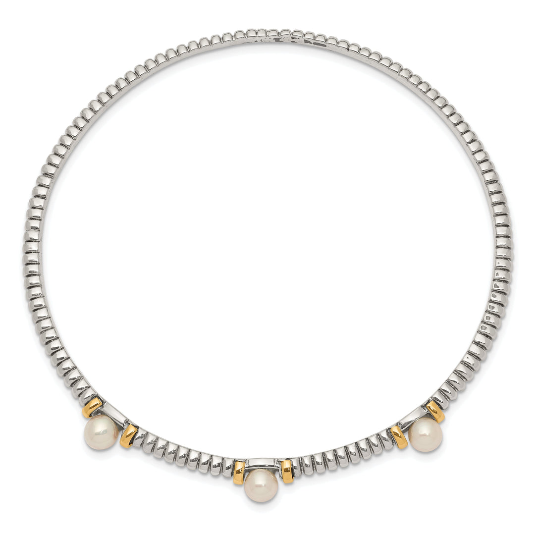 Sterling Silver Gold Pearl Bangle Bracelet