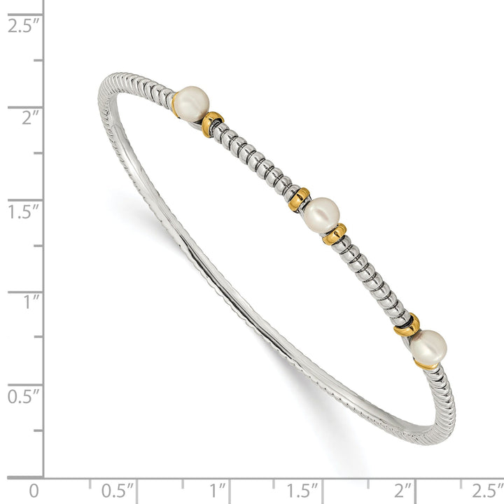 Sterling Silver Gold Pearl Bangle Bracelet