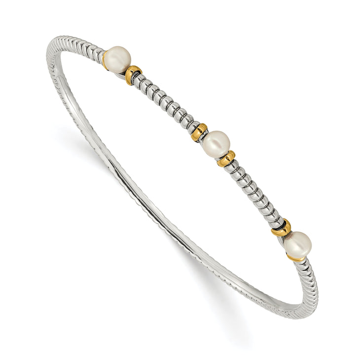 Sterling Silver Gold Pearl Bangle Bracelet