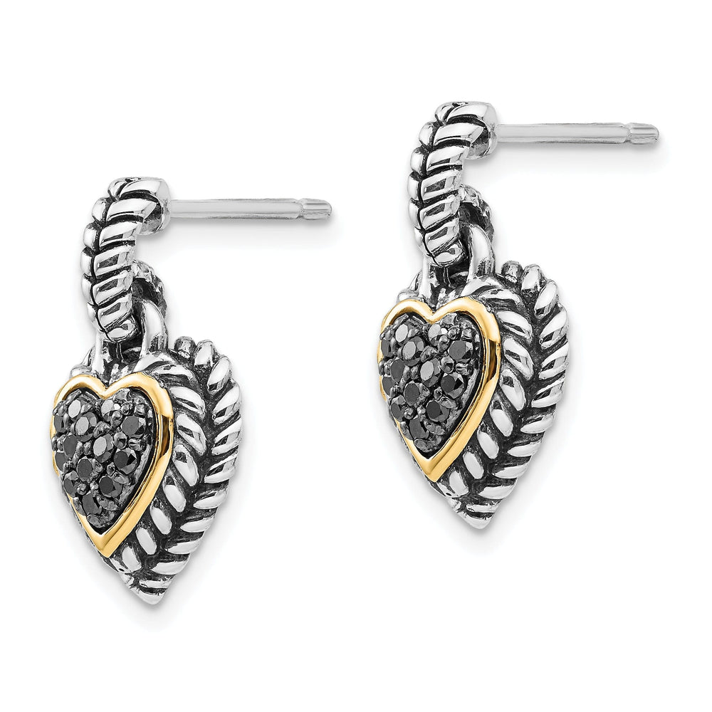 Sterling Silver Gold Black Heart Earrings