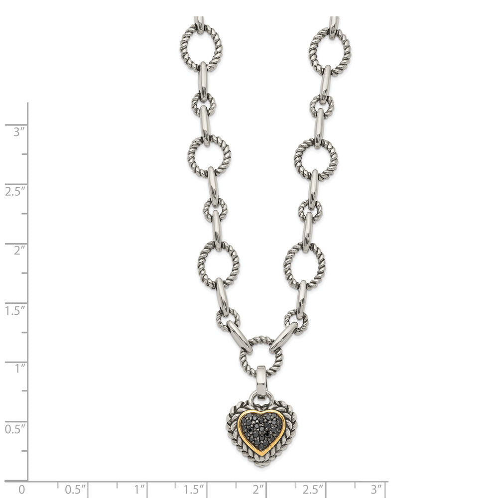 Sterling Silver Gold Black Heart Drop Necklace