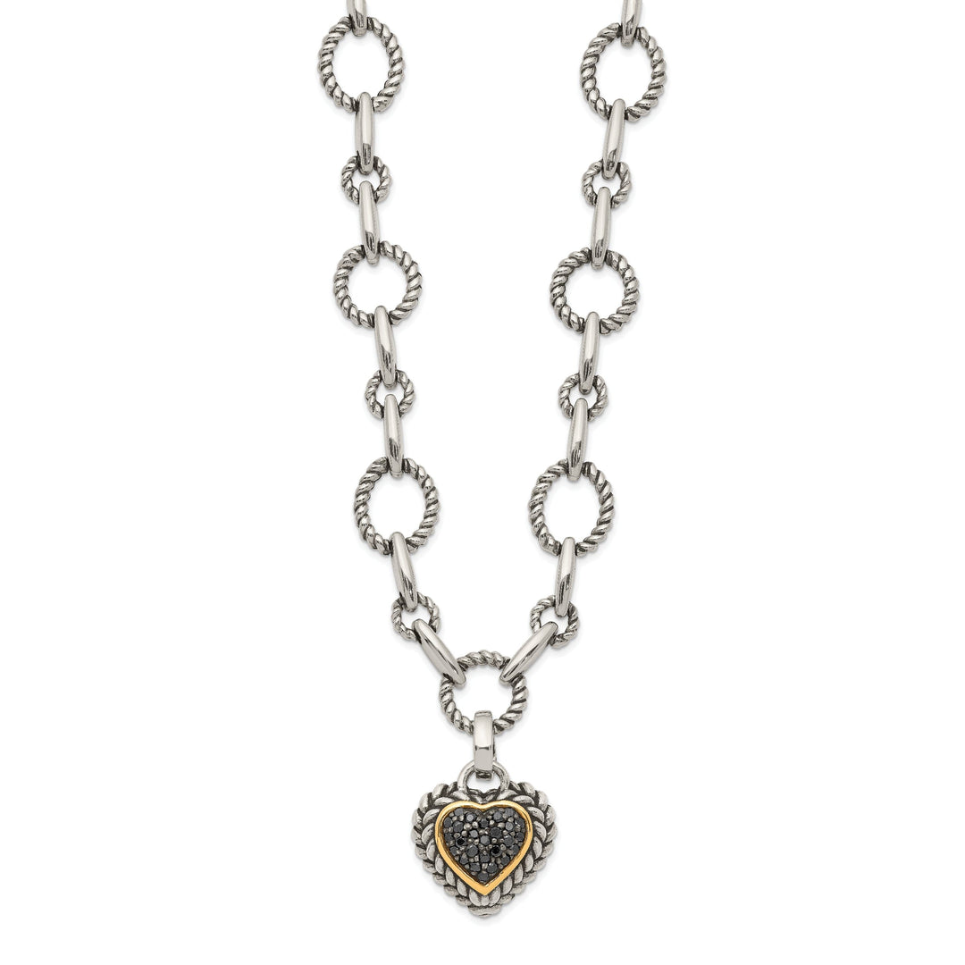 Sterling Silver Gold Black Heart Drop Necklace