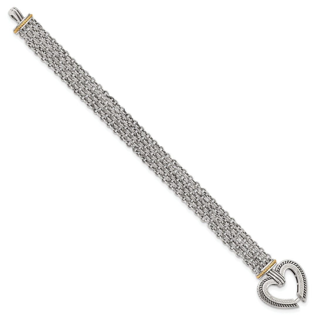 Sterling Silver Gold Diamond Heart Bracelet