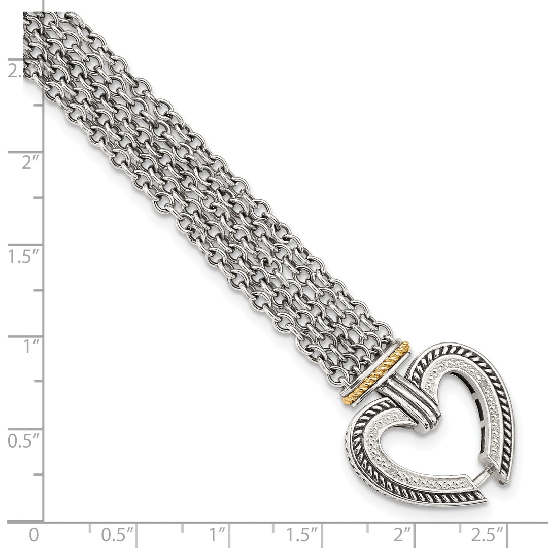 Sterling Silver Gold Diamond Heart Bracelet