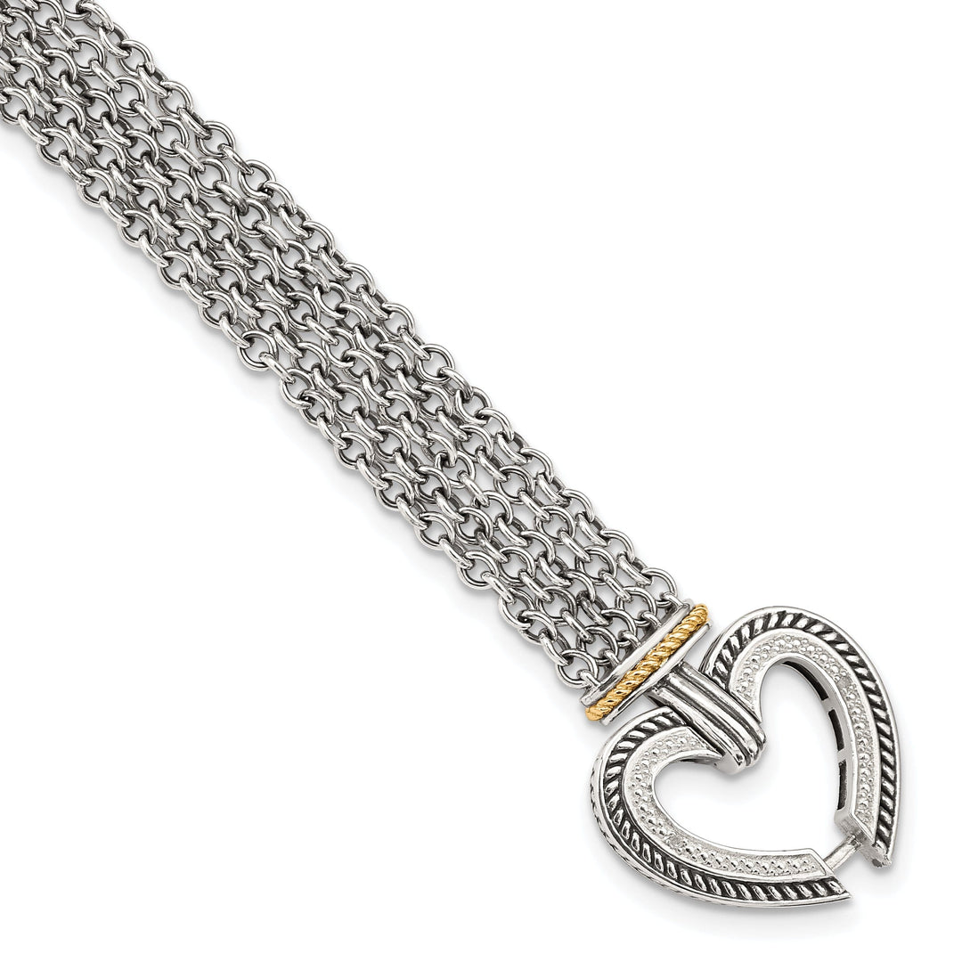 Sterling Silver Gold Diamond Heart Bracelet