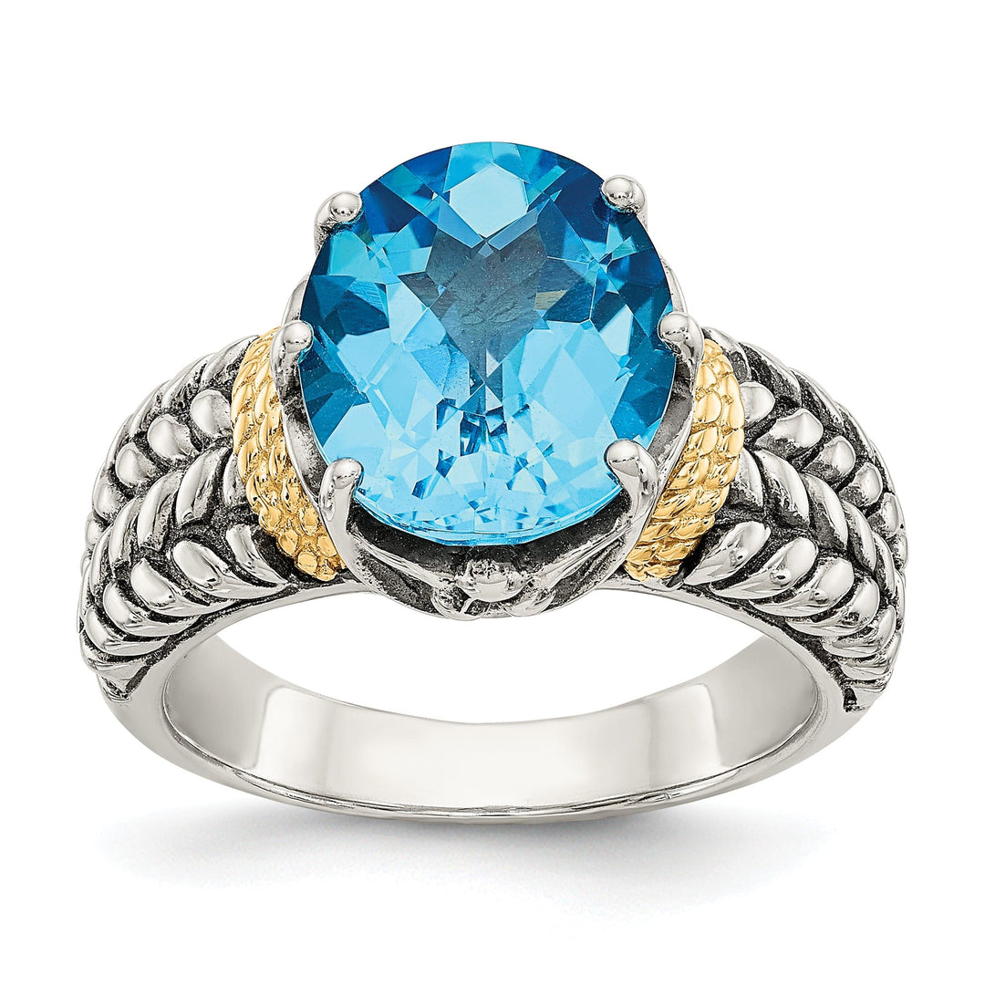 Sterling Silver Gold Swiss Blue Topaz Ring