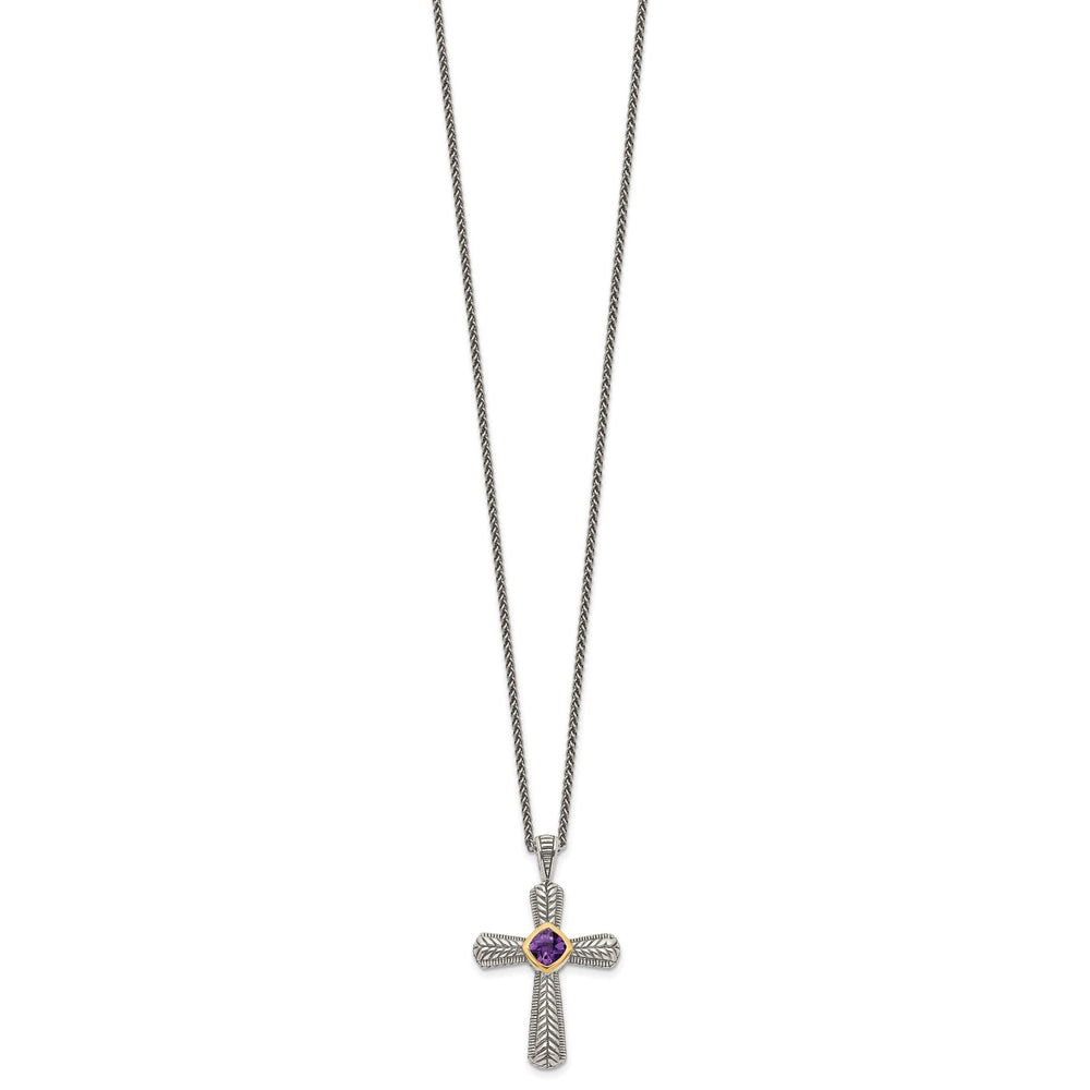 Sterling Silver Gold Amethyst Cross Necklace