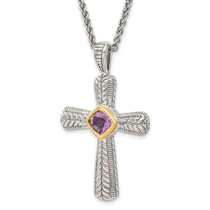 Sterling Silver Gold Amethyst Cross Necklace