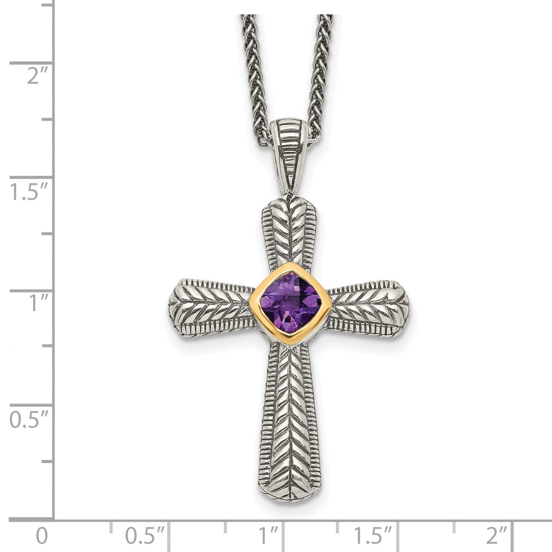 Sterling Silver Gold Amethyst Cross Necklace