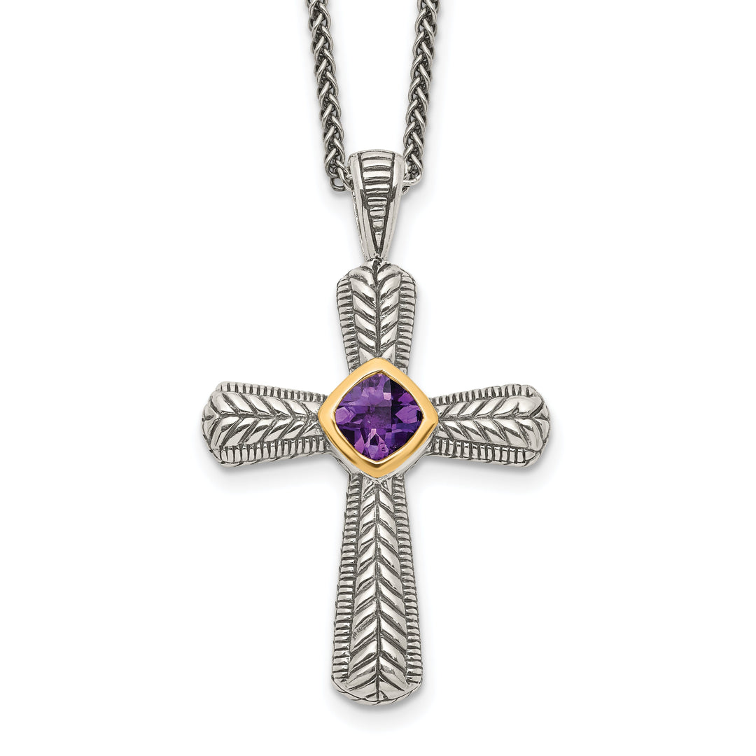 Sterling Silver Gold Amethyst Cross Necklace