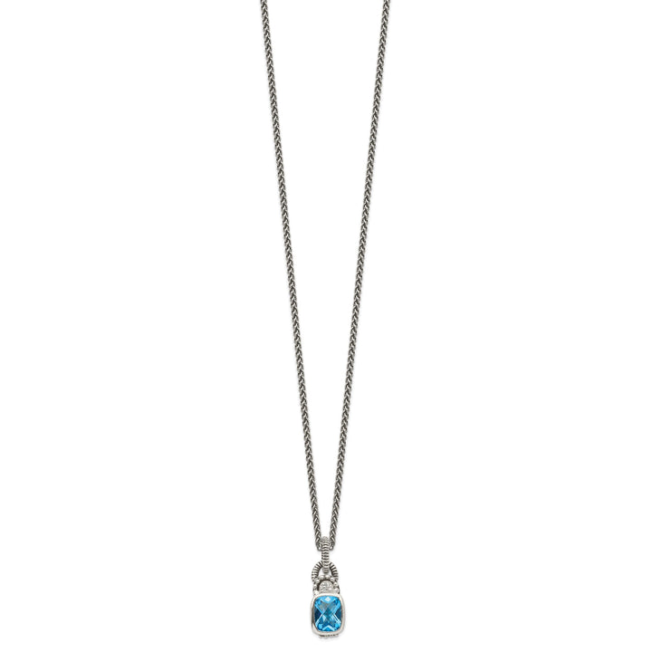 Sterling Silver Sky Blue Topaz Diamond Necklace