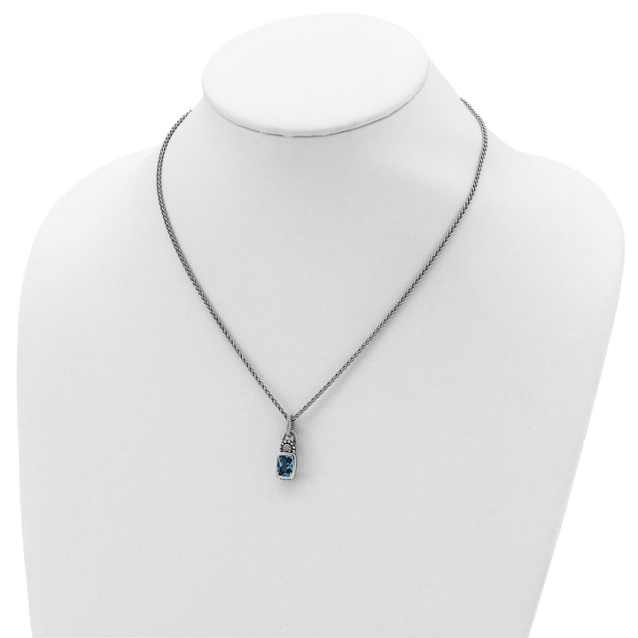 Sterling Silver Sky Blue Topaz Diamond Necklace