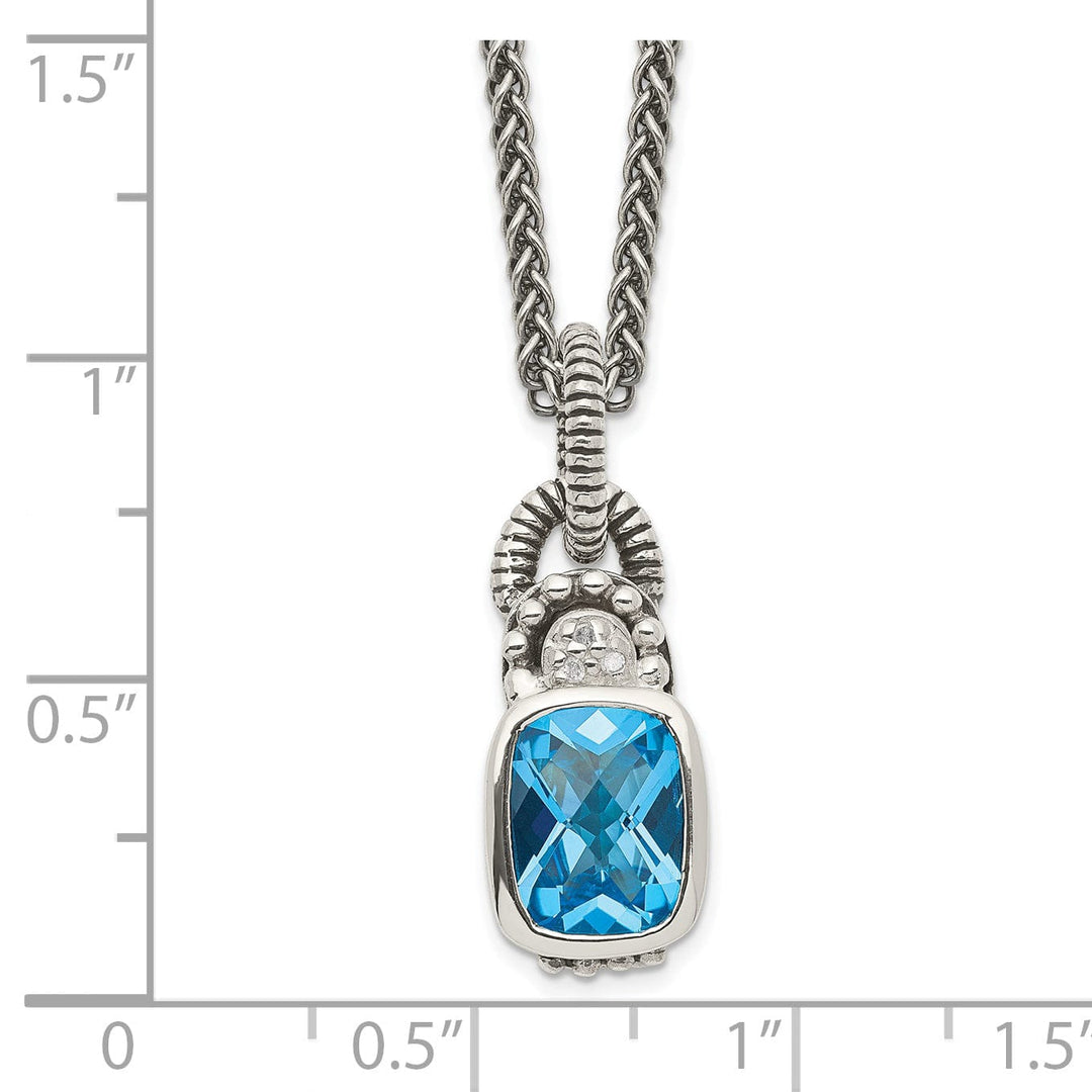 Sterling Silver Sky Blue Topaz Diamond Necklace