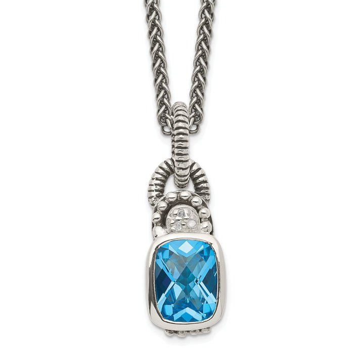 Sterling Silver Sky Blue Topaz Diamond Necklace