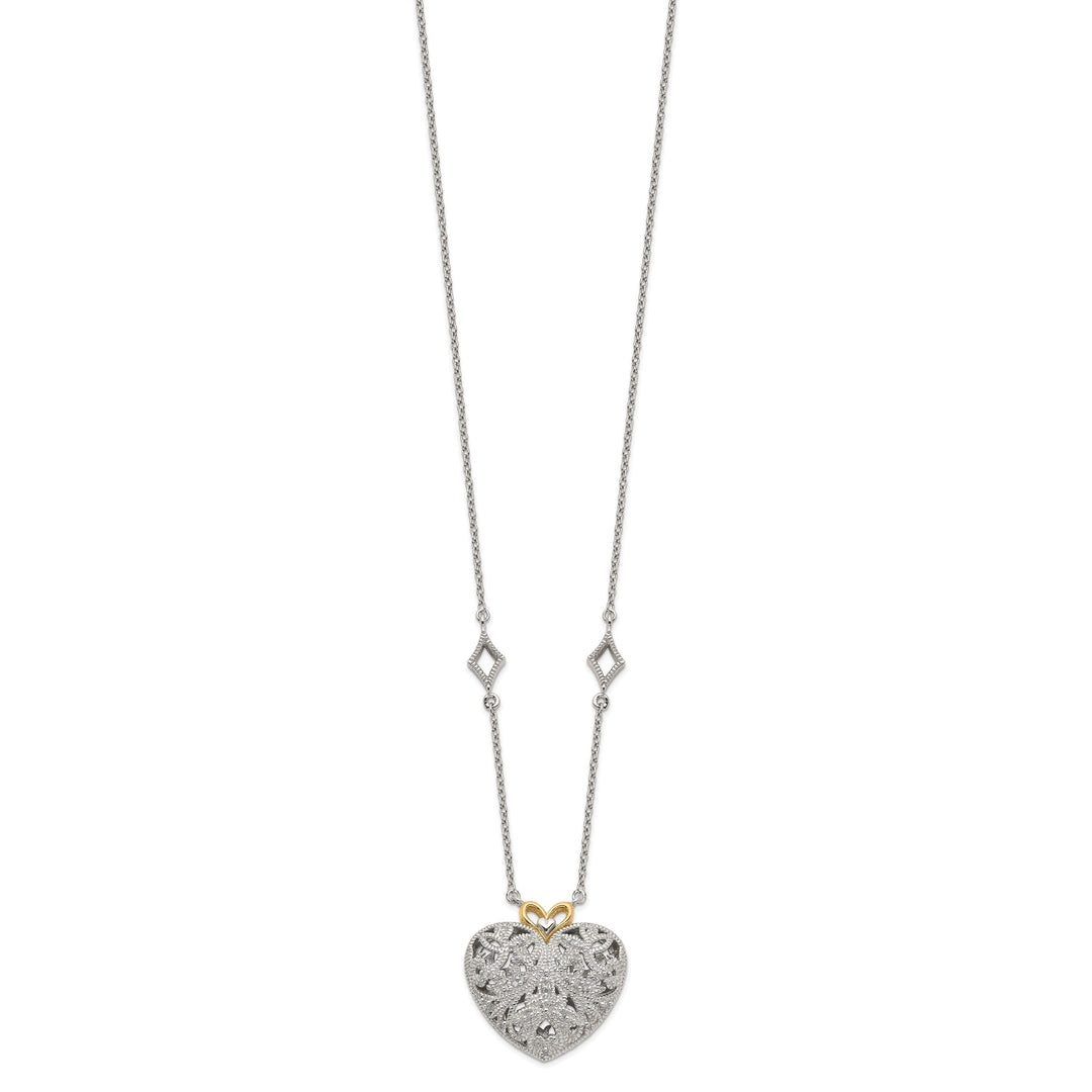 Sterling Silver Gold Diamond Heart Necklace