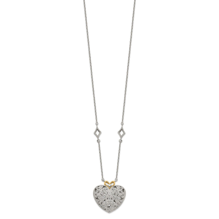 Sterling Silver Gold Diamond Heart Necklace