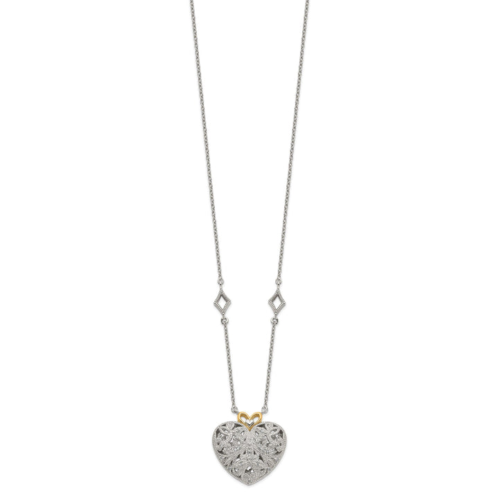 Sterling Silver Gold Diamond Heart Necklace