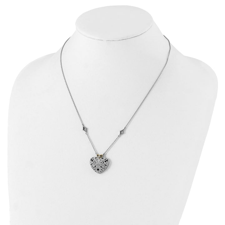 Sterling Silver Gold Diamond Heart Necklace