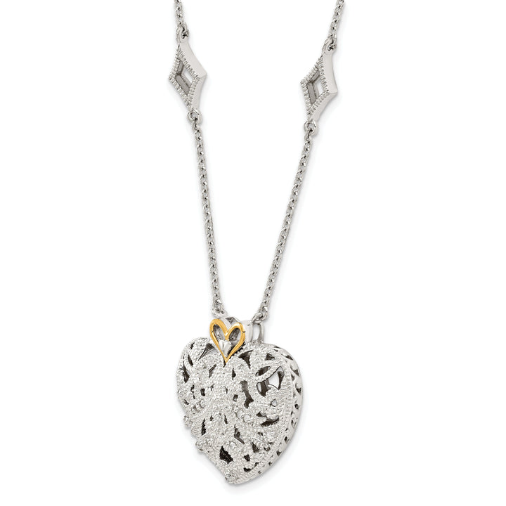 Sterling Silver Gold Diamond Heart Necklace