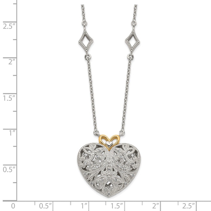 Sterling Silver Gold Diamond Heart Necklace