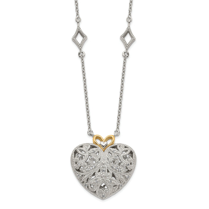 Sterling Silver Gold Diamond Heart Necklace