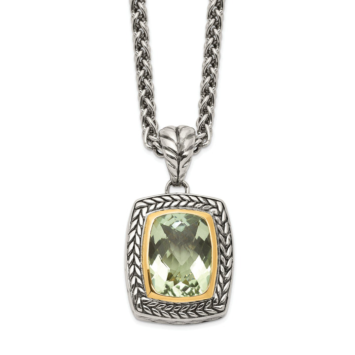 Sterling Silver Gold Green Amethyst Necklace