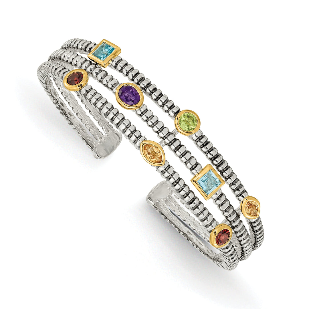 Sterling Silver Gold Gemstone Cuff Bracelet