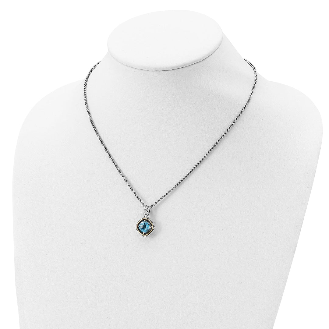 Sterling Silver Gold Swiss Blue Topaz Necklace