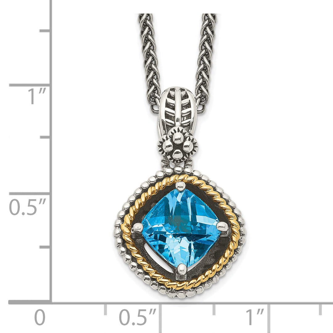 Sterling Silver Gold Swiss Blue Topaz Necklace