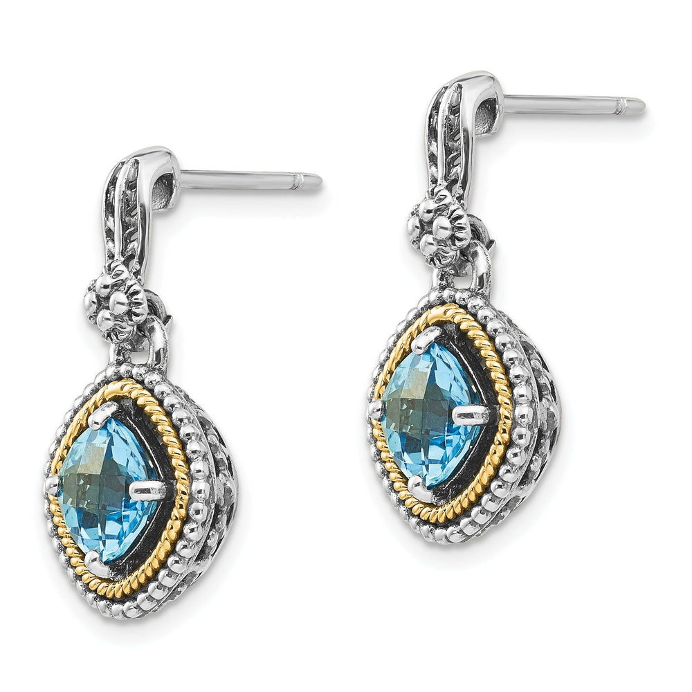 Sterling Silver Gold Swiss Blue Topaz Earrings