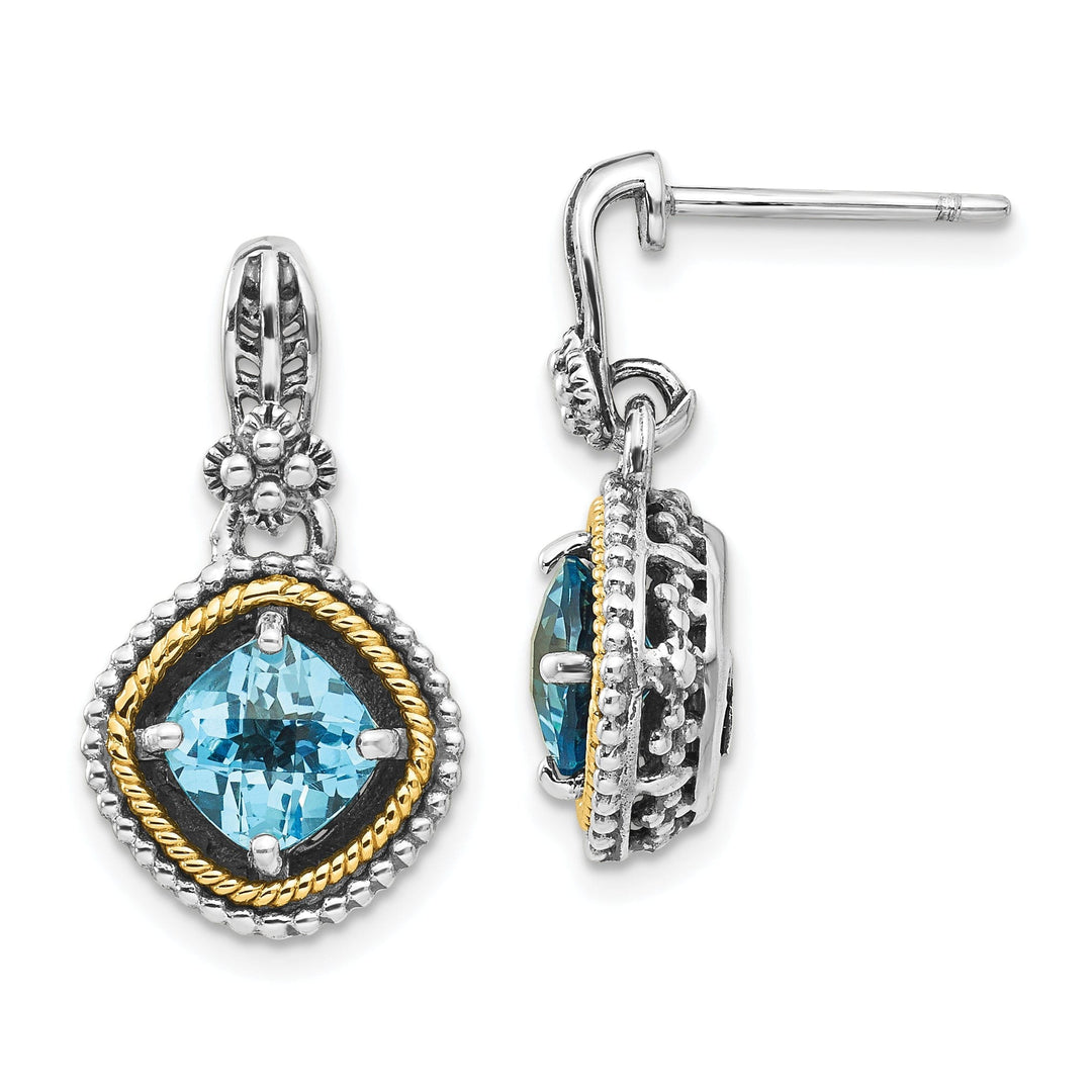 Sterling Silver Gold Swiss Blue Topaz Earrings